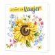 Jij bent een kanjer - Formaat: Standaard - Vorm: Vierkant - Complimentenkaart - Op deze wenskaart staat een grote zonnenbloem met daaromheen diverse bloemen in de kleuren paars, roze, rood en groen. Bovenaan staat de tekst: "Jij bent een kanjer". - Snelwenskaart