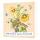 Van harte gefeliciteerd - Formaat: Standaard - Vorm: Vierkant - Felicitatiekaart - Op deze wenskaart staan zonnebloemen omringt door vogels en vlinders. Onderaan staat de tekst: "Van harte gefeliciteerd". - Snelwenskaart