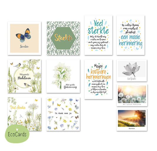 Wenskaartenset Ecocards condoleance - 12 stuks - Formaat: - Vorm: - Condoleance kaart - - Snelwenskaart