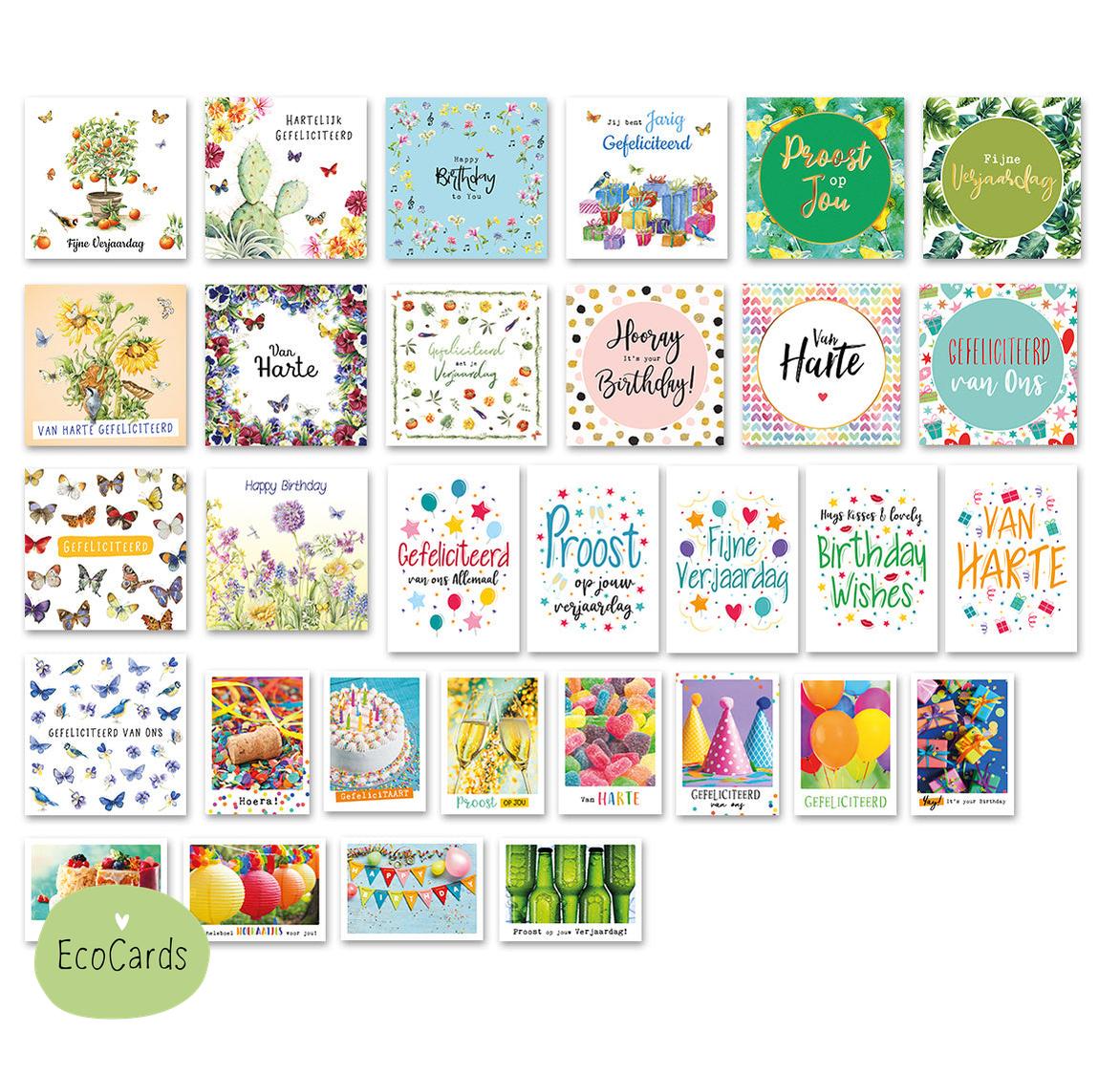 Wenskaartenset Ecocards verjaardag - 31 stuks - Formaat: - Vorm: - - - Snelwenskaart