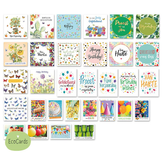 Wenskaartenset Ecocards verjaardag - 31 stuks - Formaat: - Vorm: - - - Snelwenskaart