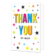 Thank you so much - Formaat: Standaard - Vorm: Staand - Bedankkaart - Op deze wenskaart staan sterren in de kleuren zwart, roze, geel, blauw, groen en oranje. In het midden staat de tekst: "Thank you so much". - Snelwenskaart