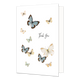 Thank you - Formaat: Standaard - Vorm: Staand - Bedankkaart - Op deze wenskaart staan vlinders in de kleuren blauw, groen en beige met in het midden de tekst: "Thank you". - Snelwenskaart