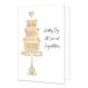 Wedding day with love and congratulations - Formaat: Standaard - Vorm: Staand - Huwelijkskaart - Op deze wenskaart staat een in waterverfstijl afgebeelde drielaagse bruidstaart op een gedecoreerde standaard, bekroond met een hartje. De taart is uitgevoerd in zachte pastelkleuren en geaccentueerd met gouden lijnen en spikkels. Aan de rechterzijde staat de zwarte tekst: "Wedding Day with Love and Congratulations". - Snelwenskaart