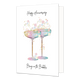 Happy anniversary - Formaat: Standaard - Vorm: Staand - Huwelijkskaart - Op deze wenskaart staan champagneglazen waar bubbels vanuit komen in de kleuren roze, geel en blauw. In de illustratie staan de teksten: "Happy Aniversary" en "Bring on the bubbles". - Snelwenskaart