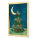 Kerstboom - Formaat: Standaard - Vorm: Staand - Kerstkaart - Op deze kerstkaart staat een kerstboom bij een nachtlandschap met een halve maan. - Snelwenskaart