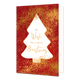 We wish you a merry christmas - Formaat: Standaard - Vorm: Staand - Kerstkaart - Op deze artistieke kerstkaart staat een ontwerp in de kleuren rood en goud, met in het midden een wit blok in de vorm van een kerstboom met de tekst: "We wish you a merry christmas". - Snelwenskaart