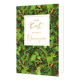 Fijne kerst gelukkig nieuwjaar - Formaat: Standaard - Vorm: Staand - Kerstkaart - Op deze wenskaart staat een illustratie van diverse groene dennentakken versierd met rode bessen en kleine gouden stipjes tegen een donkere achtergrond. In het midden bevindt zich een wit rechthoekig kader met een gouden rand waarin de tekst "FIJNE Kerst GELUKKIG Nieuwjaar" staat. De woorden "Kerst" en "Nieuwjaar" zijn uitgevoerd in een goudkleurig sierlijk handschrift, terwijl de overige woorden in strakke gouden blokletters