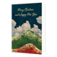 Merry christmas and a happy new year - Formaat: Standaard - Vorm: Staand - Kerstkaart - Op deze kerstkaart staan groene en rode heuvels met een blauwe lucht met wolken, met daarin de tekst: "Merry christmas and a happy new year". - Snelwenskaart