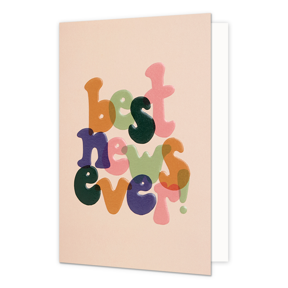 Best news ever! - Formaat: Normaal - Vorm: Staand - Felicitatiekaart - Op deze wenskaart staat de tekst: "Best news ever!". - Snelwenskaart