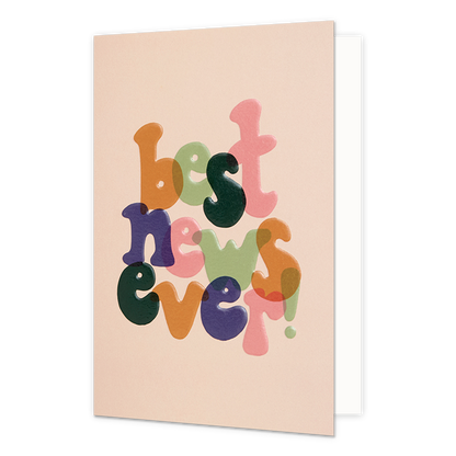 Best news ever! - Formaat: Normaal - Vorm: Staand - Felicitatiekaart - Op deze wenskaart staat de tekst: "Best news ever!". - Snelwenskaart