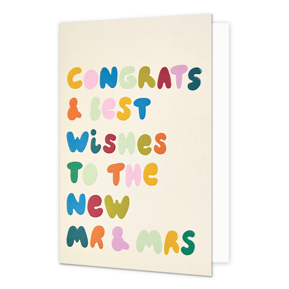 Congrats & best wishes to the new mr & mrs - Formaat: Normaal - Vorm: Staand - Huwelijkskaart - Op deze wenskaart staat de tekst: "Congrats & best wishes to the new mr & mrs". - Snelwenskaart
