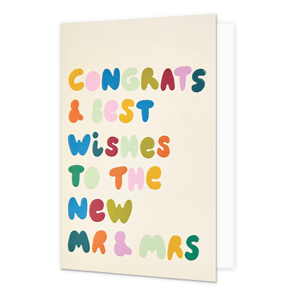 Congrats & best wishes to the new mr & mrs - Formaat: Normaal - Vorm: Staand - Huwelijkskaart - Op deze wenskaart staat de tekst: "Congrats & best wishes to the new mr & mrs". - Snelwenskaart