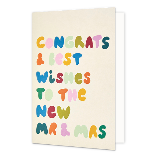 Congrats & best wishes to the new mr & mrs - Formaat: Normaal - Vorm: Staand - Huwelijkskaart - Op deze wenskaart staat de tekst: "Congrats & best wishes to the new mr & mrs". - Snelwenskaart
