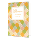 Welcome to the world little one - Formaat: Standaard - Vorm: Staand - Geboortekaart - Op deze artistieke wenskaart is een ontwerp te zien met de kleuren oranje, wit, geel, groen, blauw, roze en goud. In het midden zit een wit vak met de gouden tekst "Welcome to the world little one". - Snelwenskaart
