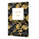 Thank you - Formaat: Standaard - Vorm: Staand - Bedankkaart - Op deze artistieke wenskaart zijn gouden en zwarte bladeren te zien. In het midden zit een wit blok met de gouden tekst: "Thank you". - Snelwenskaart