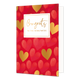 Congrats to the newlyweds - Formaat: Normaal - Vorm: Staand - Huwelijkskaart - Op deze wenskaart zijn rode en gouden hartjes te zien op een rode achtergrond. In het midden zit een wit blok met de gouden tekst: "Congrats to the newlyweds". - Snelwenskaart