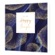 XL - To the happy couple - Formaat: Groot - Vorm: Vierkant - Huwelijkskaart - Op deze artistieke wenskaart is een ontwerp te zien met gouden stippen in ronde vormen, op een donkerblauwe achtergrond met grijze lijnen. In het midden zit een wit blok met de gouden tekst: "To the happy couple". - Snelwenskaart