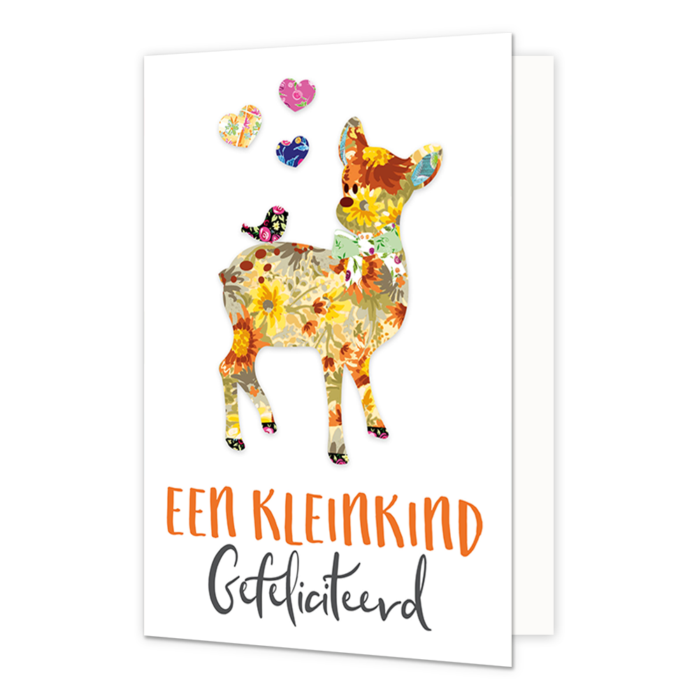 Een kleinkind - Formaat: Standaard - Vorm: Staand - Geboortekaart - Op deze wenskaart staat een hartje en een vogeltje met daaronder de tekst: "Een kleinkind gefeliciteerd". - Snelwenskaart