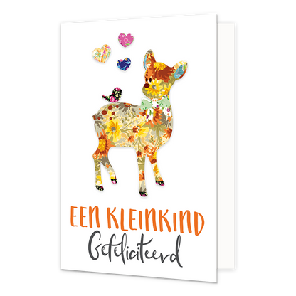 Een kleinkind - Formaat: Standaard - Vorm: Staand - Geboortekaart - Op deze wenskaart staat een hartje en een vogeltje met daaronder de tekst: "Een kleinkind gefeliciteerd". - Snelwenskaart
