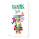 Thank you - Formaat: Standaard - Vorm: Staand - Bedankkaart - Op deze wenskaart staat een boeket bloemen met daarboven de tekst: "Thank you". - Snelwenskaart