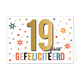 19 jaar gefeliciteerd - Formaat: Standaard - Vorm: Liggend - Felicitatiekaart - Op deze wenskaart staat de tekst: "19 jaar gefeliciteerd". - Snelwenskaart