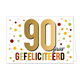 90 jaar gefeliciteerd - Formaat: Standaard - Vorm: Liggend - Felicitatiekaart - Op deze wenskaart staat de tekst: "90 jaar gefeliciteerd". - Snelwenskaart