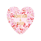 Forever & ever - Formaat: Standaard - Vorm: Hart - Huwelijkskaart - Op deze harten wenskaart staat de tekst: "Forever & ever" in gouden tekst. Om de tekst heen staan rode, gouden en roze blaadjes op een lichtroze achtergrond. - Snelwenskaart