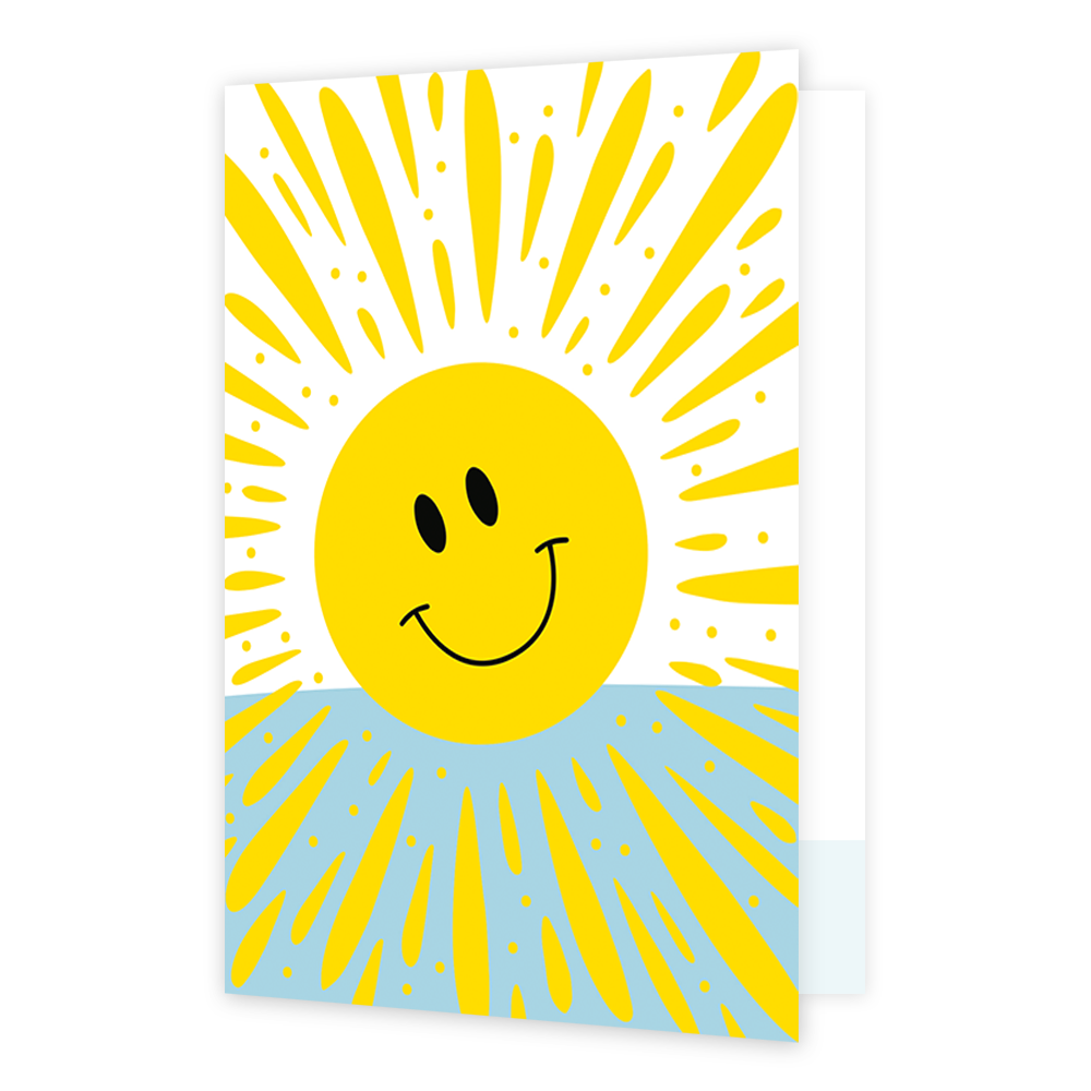 Zon - Formaat: Klein - Vorm: Staand - Blanco kaart - Op deze wenskaart staat een glimlachende zon. - Snelwenskaart