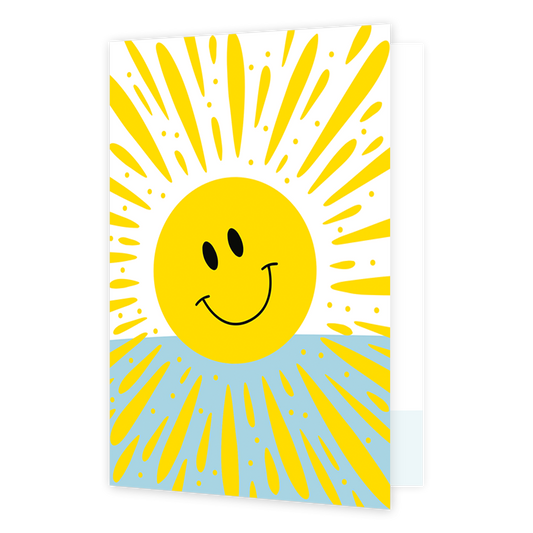 Zon - Formaat: Klein - Vorm: Staand - Blanco kaart - Op deze wenskaart staat een glimlachende zon. - Snelwenskaart