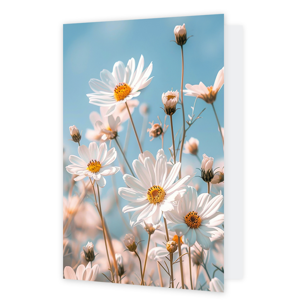 Op deze wenskaart staat een afbeelding van witte bloemen.