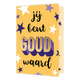 Jij bent goud waard - Formaat: Klein - Vorm: Staand - Complimentenkaart - Op deze wenskaart staan sterren in de kleuren wit en diverse kleuren paars. In het midden staat de tekst: "Jij bent goud waard". - Snelwenskaart