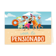 Voor de pensionado - Formaat: Klein - Vorm: Liggend - Pensioenkaart - Op deze wenskaart staan mensen die de polonaise lopen op het strand. Onder de mensen staat de tekst: "Voor de pensionado". - Snelwenskaart
