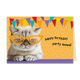Happy birthday party animal - Formaat: Klein - Vorm: Liggend - Felicitatiekaart - Op deze wenskaart staat een kat met slingers met daarbij de tekst: "Happy birthday party animal". - Snelwenskaart