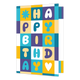 Happy birthday - Formaat: Klein - Vorm: Staand - Felicitatiekaart - Op deze wenskaart staan gekleurde vakken met in die vakken de tekst: "Happy birthday". - Snelwenskaart