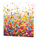 Confetti - Formaat: Standaard - Vorm: Vierkant - Blanco kaart - Op deze wenskaart staat een illustratie van een explosie van kleurrijke confetti in diverse tinten zoals geel, rood, blauw, groen, roze en paars. De confetti is dichter op elkaar gepakt aan de onderzijde en dwarrelt naar boven uit over een witte achtergrond. Er is geen tekst op de illustratie te zien. - Snelwenskaart