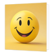 Smiley - Formaat: Standaard - Vorm: Vierkant - Blanco kaart - Op deze wenskaart staat een illustratie van een driedimensionale, gele smiley met zwarte ogen, wenkbrauwen en een brede glimlach. De smiley bevindt zich centraal op een egale gele achtergrond. In de open mond is een klein roze tongetje te zien. Er is geen tekst op de illustratie zichtbaar. - Snelwenskaart