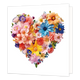 Bloemenhart - Formaat: Standaard - Vorm: Vierkant - Blanco kaart - Op deze wenskaart staat een illustratie van een groot, kleurrijk hart dat is samengesteld uit een divers boeket van verschillende bloemen. De bloemen variëren in kleuren zoals geel, blauw, roze, oranje, rood en paars, en zijn dicht op elkaar geschikt tegen een witte achtergrond. Er is geen tekst op de illustratie zichtbaar. - Snelwenskaart