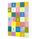 A great big huge thank you - Formaat: Standaard - Vorm: Staand - Bedankkaart - Op deze wenskaart staan vakjes in de kleuren paars, groen, oranje, geel, rood en blauw. In de vakjes staan letters die de tekst: "A great big hug thank you x" vormen. - Snelwenskaart