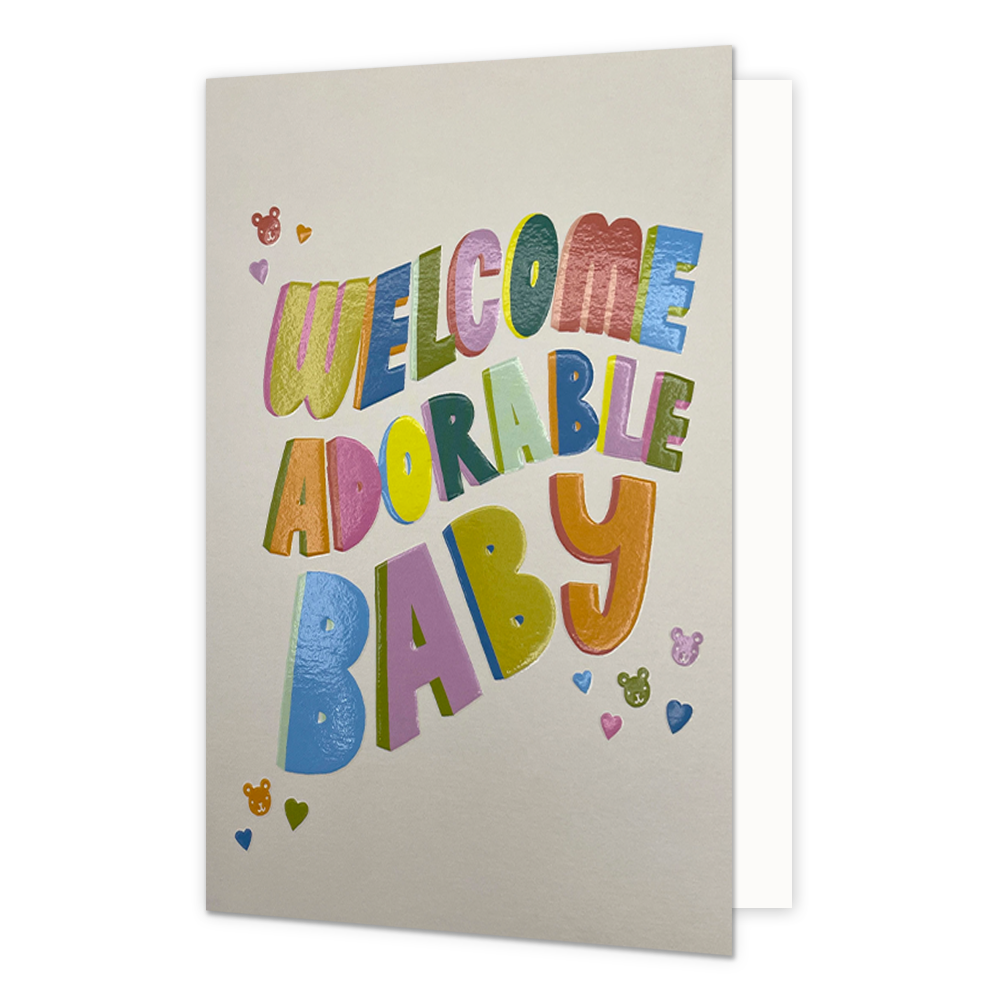 Welcome adorable baby - Formaat: Standaard - Vorm: Staand - Geboortekaart - Op deze wenskaart staat de tekst: "Welcome adorable baby". - Snelwenskaart