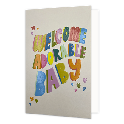Welcome adorable baby - Formaat: Standaard - Vorm: Staand - Geboortekaart - Op deze wenskaart staat de tekst: "Welcome adorable baby". - Snelwenskaart