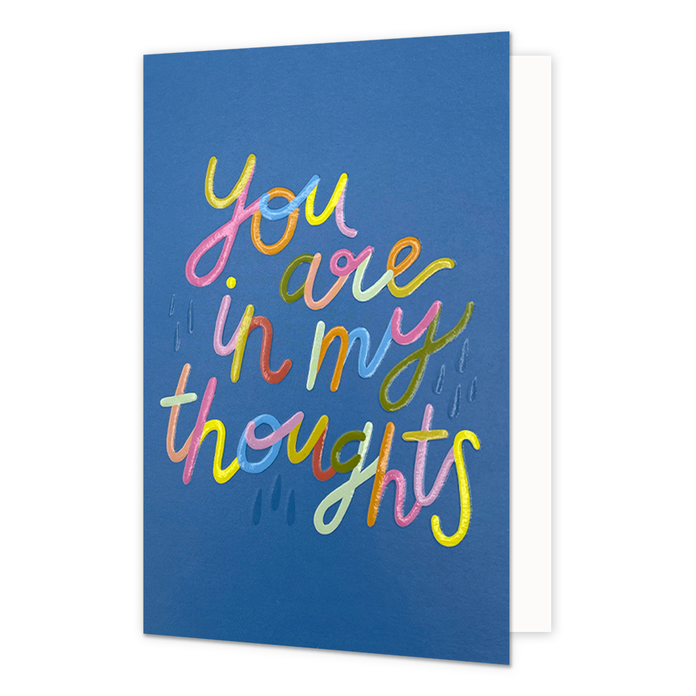 You are in my thoughts - Formaat: Normaal - Vorm: Staand - Denken aan kaart - Op deze wenskaart staat de tekst: "You are in my thoughts". - Snelwenskaart