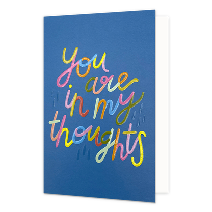 You are in my thoughts - Formaat: Normaal - Vorm: Staand - Denken aan kaart - Op deze wenskaart staat de tekst: "You are in my thoughts". - Snelwenskaart