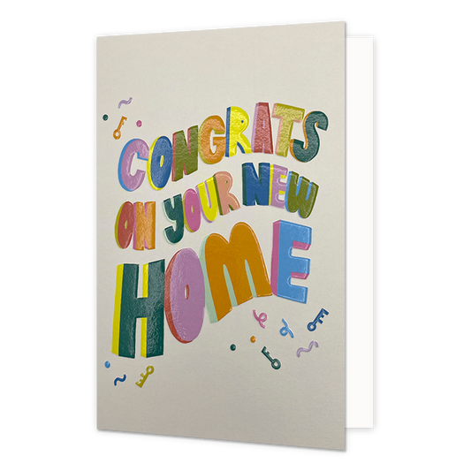 Congrats on your new home - Formaat: Normaal - Vorm: Staand - Woningkaart - Op deze wenskaart staat de tekst: "Congrats on your new home". - Snelwenskaart