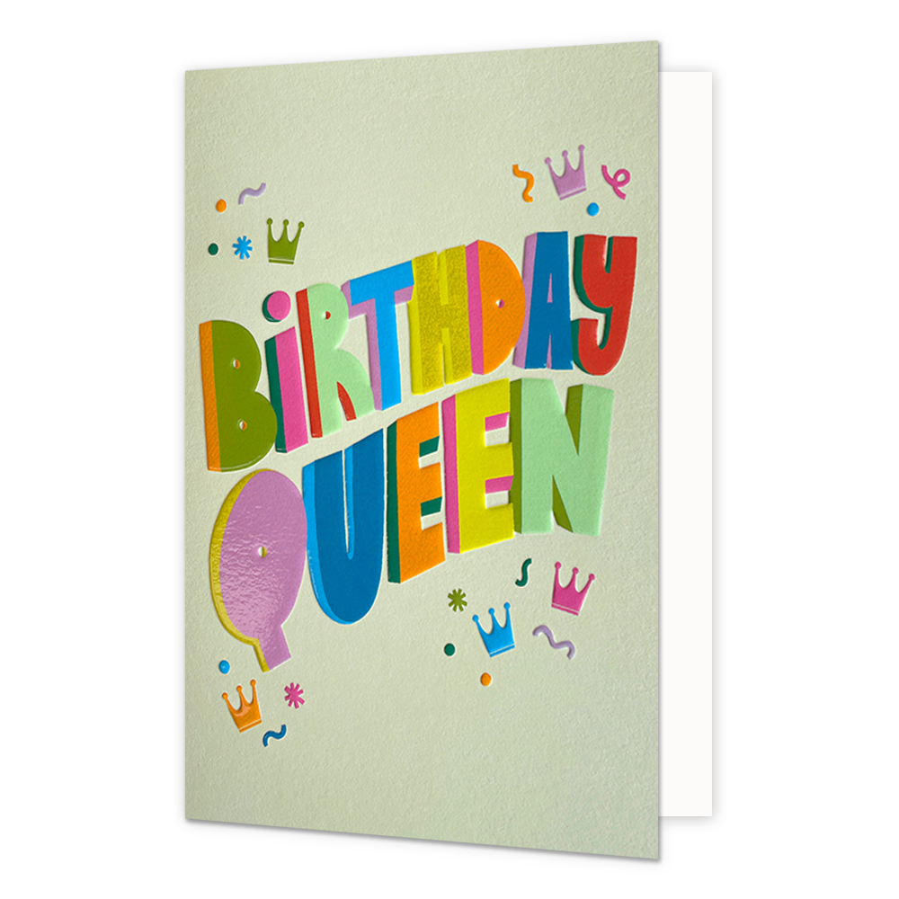Birthday queen - Formaat: Normaal - Vorm: Staand - Verjaardagskaart - Op deze wenskaart staat de tekst: "Birthday queen". - Snelwenskaart