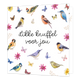 Dikke knuffel voor jou - Formaat: Standaard - Vorm: Vierkant - Denken aan kaart - Op deze wenskaart staan vogels en bloemen met in het midden de tekst: "Dikke knuffel voor jou". - Snelwenskaart