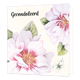 Gecondoleerd - Formaat: Standaard - Vorm: Vierkant - Condoleance kaart - Op deze wenskaart staan twee bloemen met links bovenin de tekst: "Gecondoleerd". - Snelwenskaart