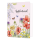 XL kaart - Gefeliciteerd - Formaat: Groot - Vorm: Staand - Felicitatiekaart - Op deze wenskaart staan bloemen en vlinders in de kleuren rood, paars, geel, groen en blauw met in het midden de tekst: "Gefeliciteerd". - Snelwenskaart