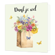 Dank je wel - Formaat: Standaard - Vorm: Vierkant - Bedankkaart - Op deze wenskaart staat een tas gevuld met bloemen met daarboven de tekst: "Dank je wel". - Snelwenskaart