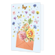 Bloemen post - Formaat: Standaard - Vorm: Staand - Blanco kaart - Op deze wenskaart zijn bloemen en vlinders te zien die uit een koperkleurige envelop komen, op een witte achtergrond. - Snelwenskaart